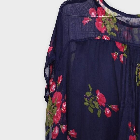 Antica Satori Dress Sz Medium Red Navy Chiffon Short Sleeve Sheer Mini Cocktail - Picture 9 of 13